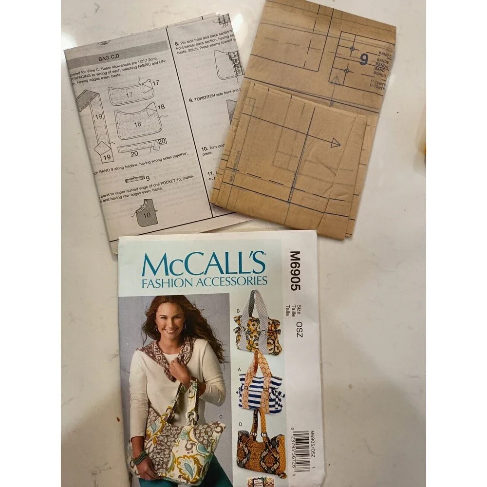 McCall's Pattern 6905 Tote Vintage Bow Tied Sides Never Used